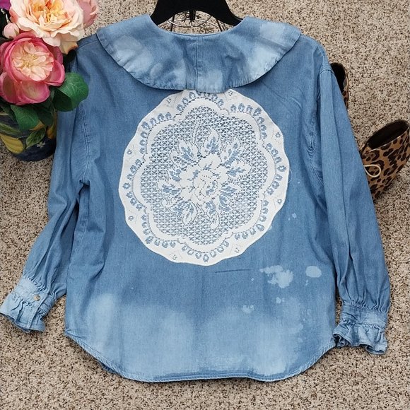 Solutions Tops - 2906 Size Med. Solutions Semi. Fitted Bleach Dyed Denim Shirt.